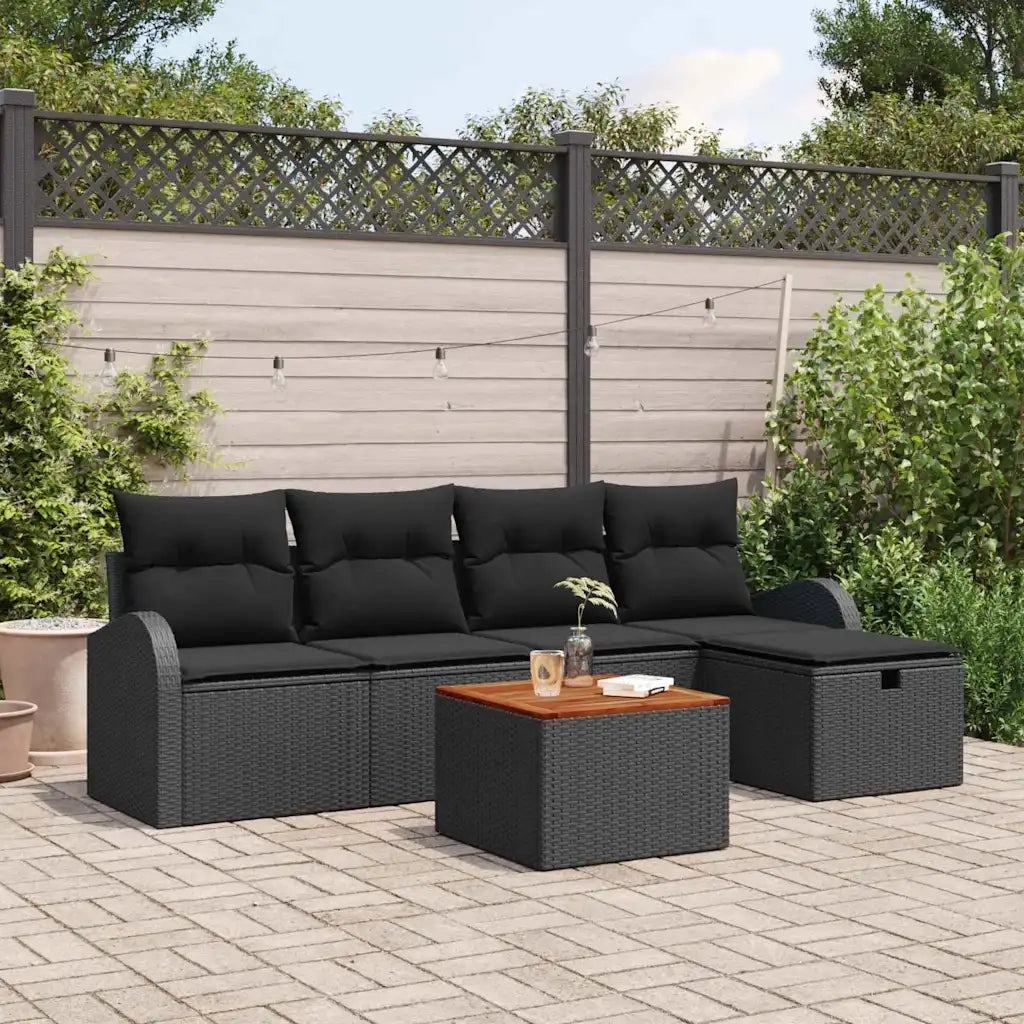 Set Divano da Giardino con cuscino 6 pcs Nero Poly Rattan 3360838