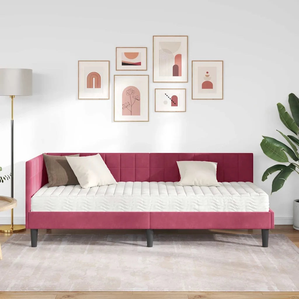 Struttura Letto Angolare con Materasso 2 pz-Giroletto con materasso Verde Velluto 263086