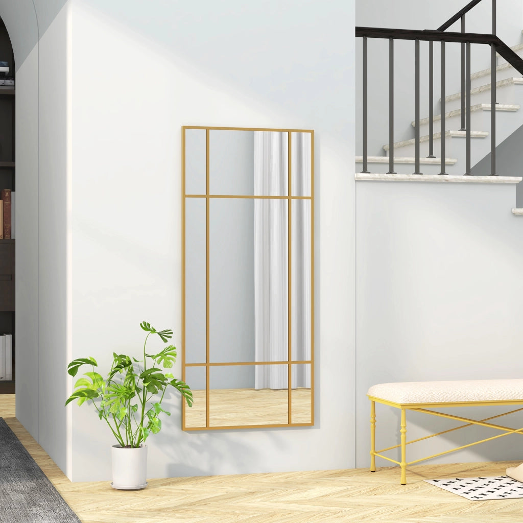 Specchio da Parete Stile Finestra con Montaggio Verticale e Orizzontale, 110x50cm, Oro