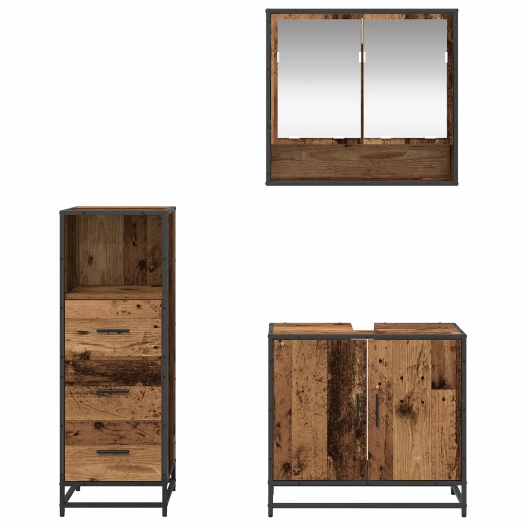 Set di mobili per il Bagno | Armadio da bagno con cassetto 3 pz Legno vecchio