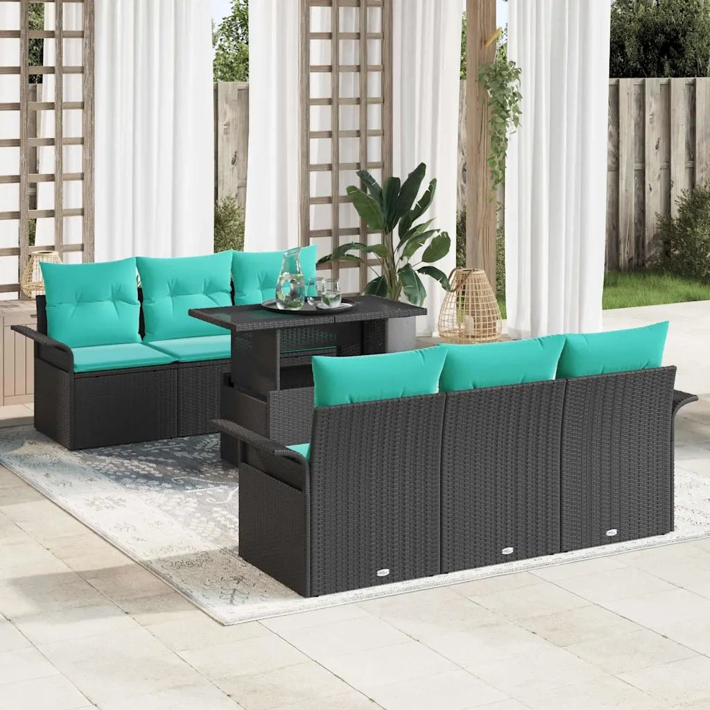 Set Divano da Giardino con cuscino 7 pcs Nero Poly Rattan 3356949