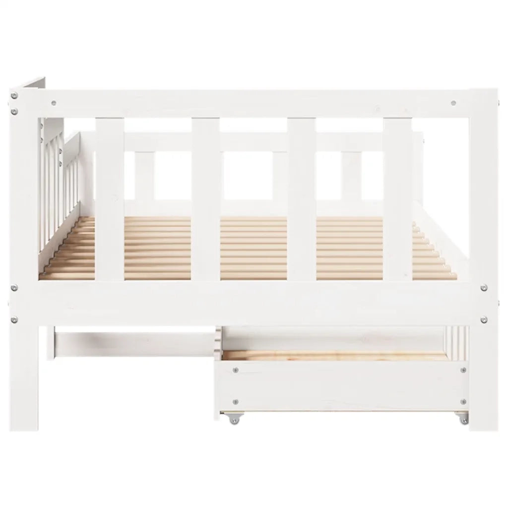 Dormeuse con Cassetti Bianco 90x200 cm Legno Massello di Pino 3302101