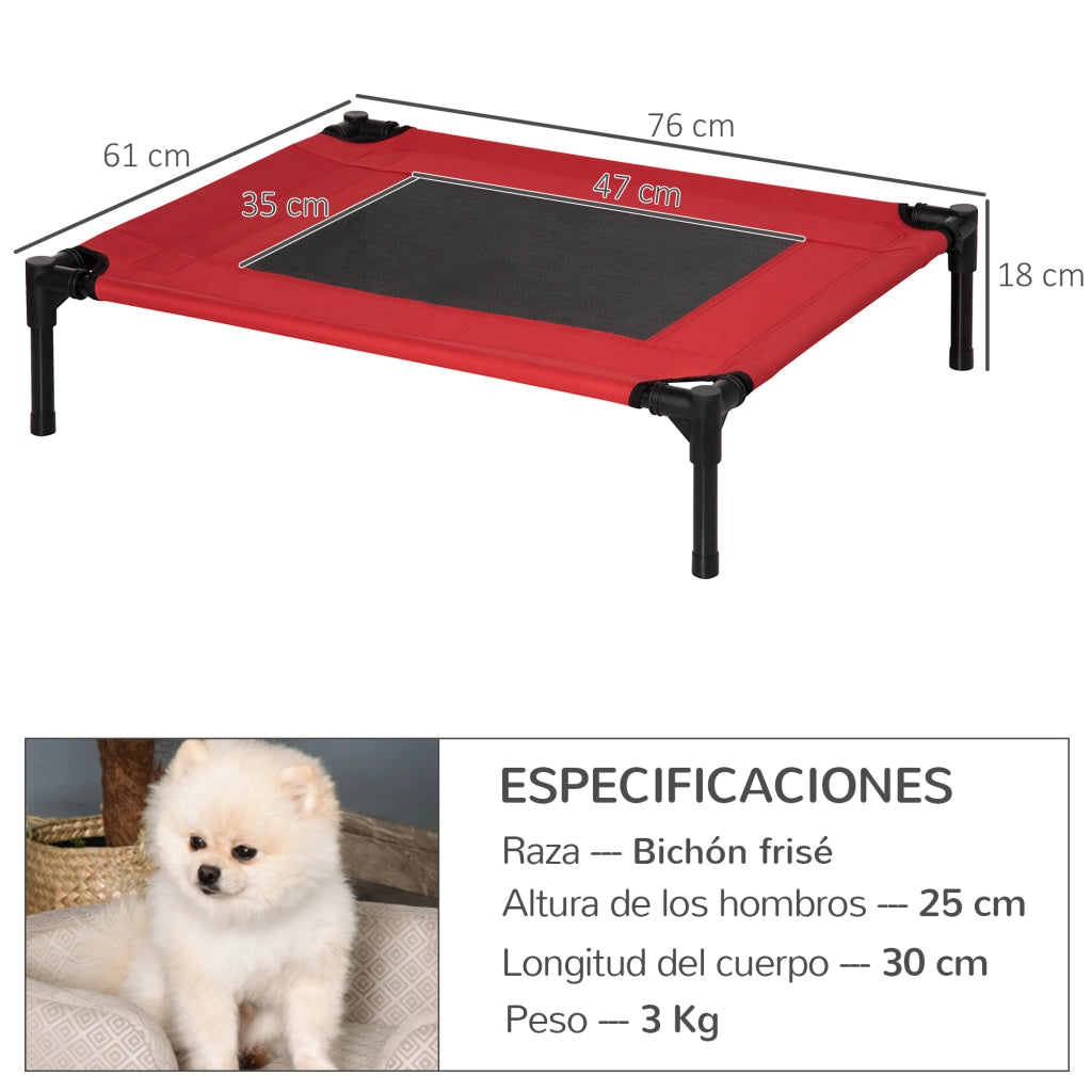 Lettino Rialzato per Cani e Gatti ¨C Xylo ¨C Rosso 76x61x18 cm