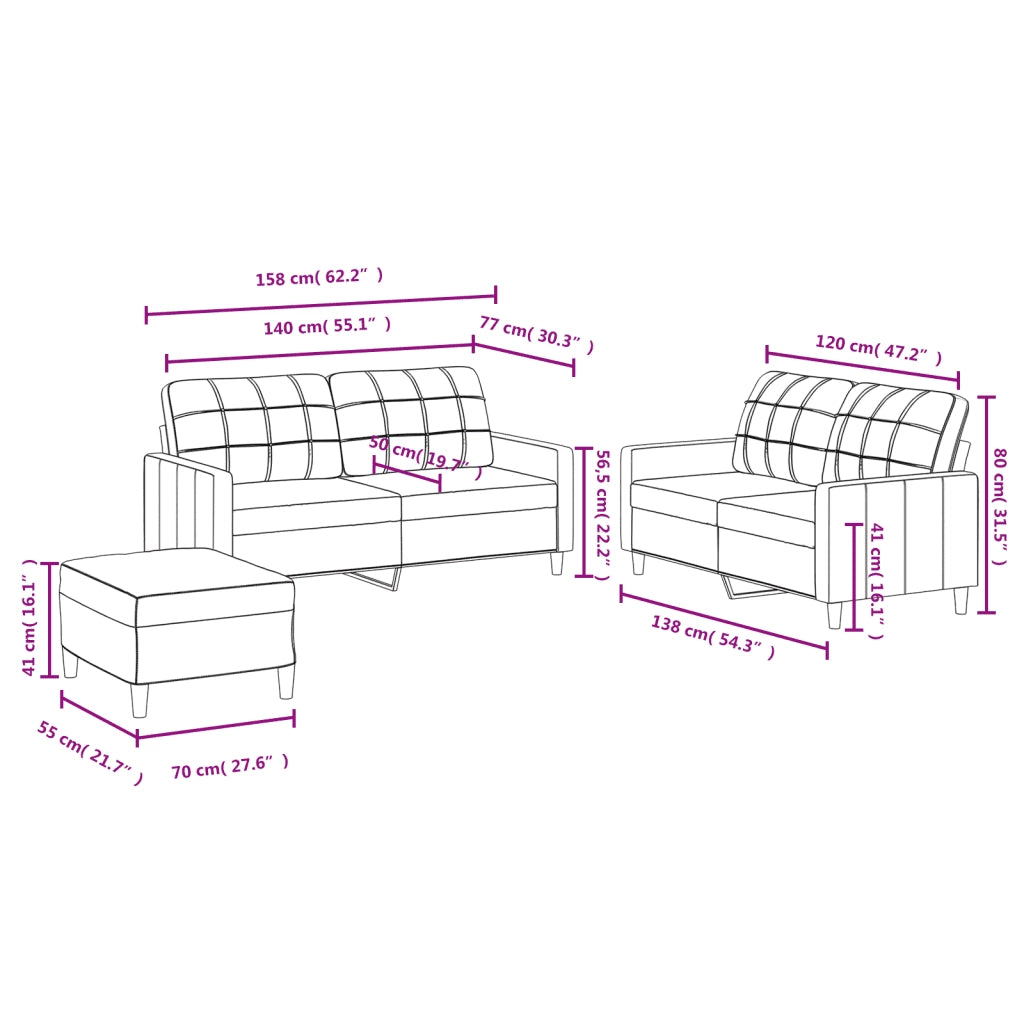 Set di Divani 3 pz con Cuscini Marrone in Tessuto 3201285