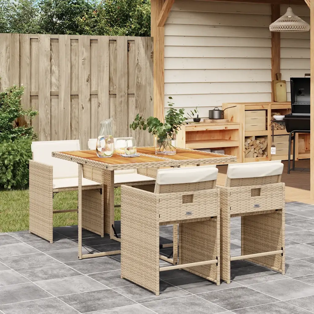 Set da Pranzo da Giardino 5 pz con Cuscini Beige in Polyrattan 3211084