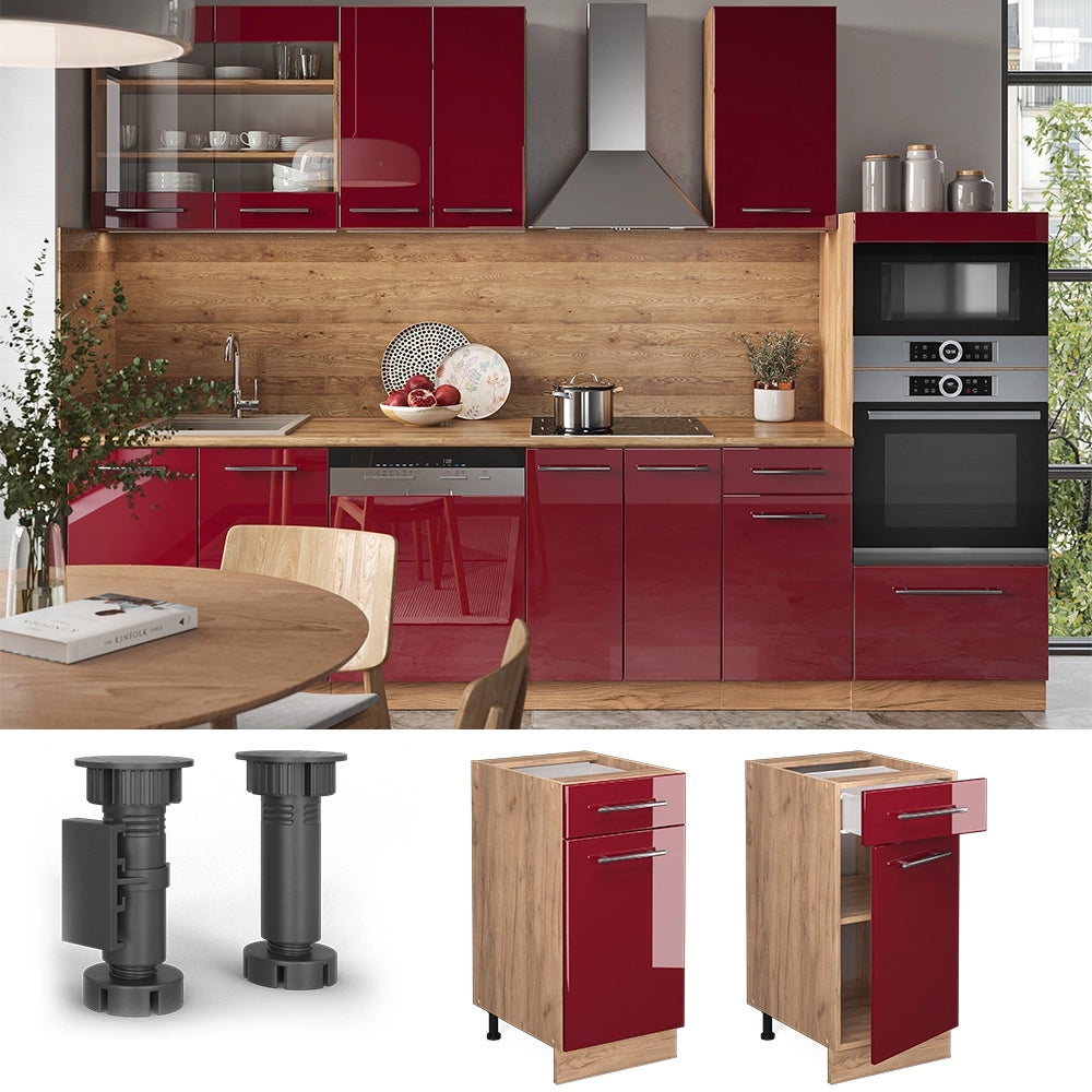 Mobiletto base per cucina Fame-Line Bordeaux lucido/Rovere dorato 40 cm, PL Marmo Vicco