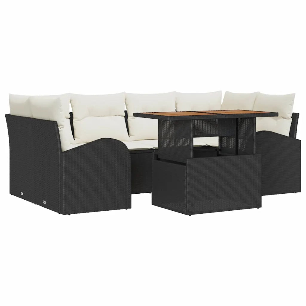Set Divano da Giardino con cuscino 7 pcs Nero e crema 3349536
