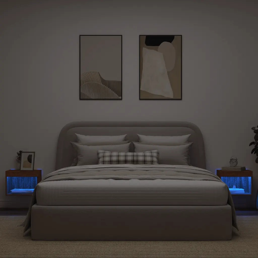 Comodini con Luci LED a Parete 2pz Rovere Marrone 837126