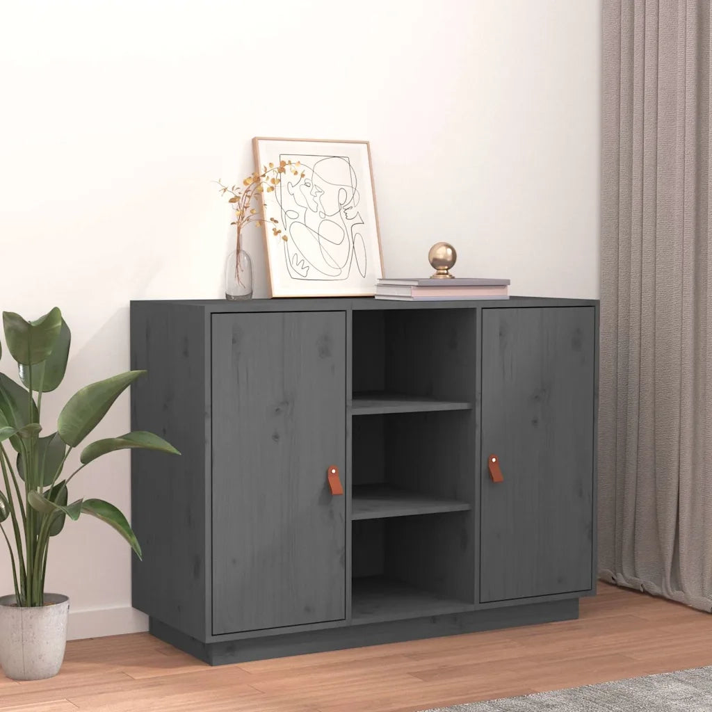 Credenza Grigia 100x40x75 cm in Legno Massello di Pino 820134
