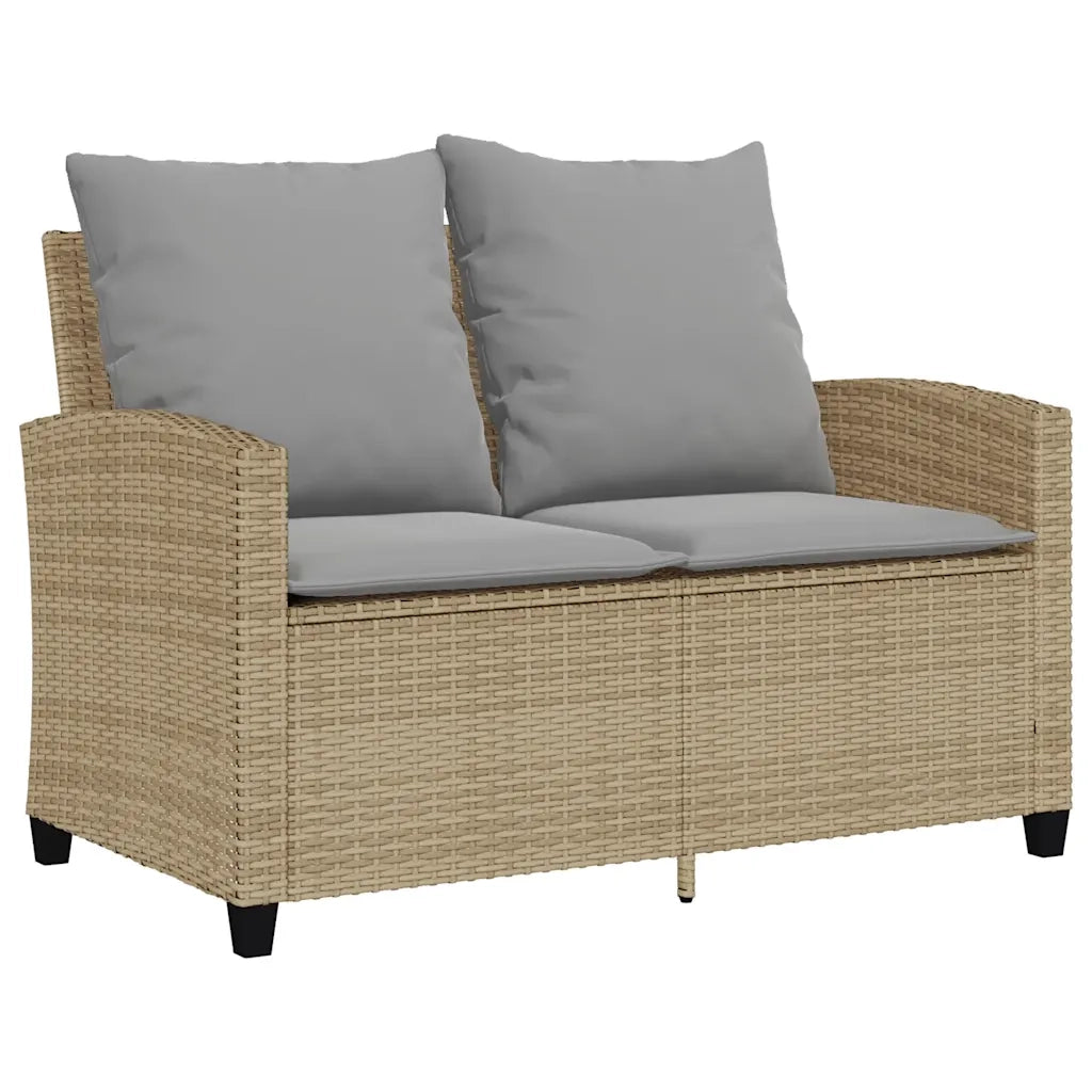 Divano Giardino 2 Posti con Cuscini e Tavolo Beige Polyrattan 4103848