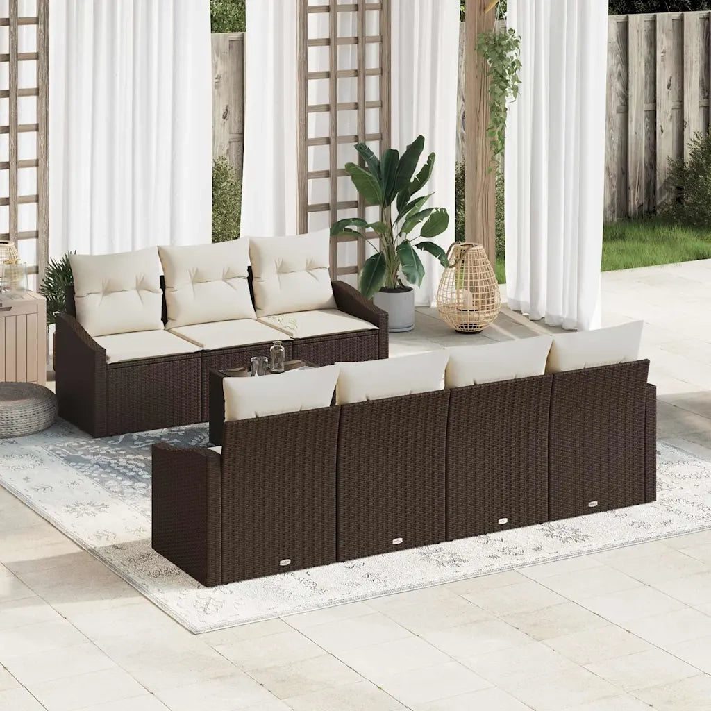 Set di divani con cuscino 8 pcs Marrone e Crema polyrattan 3346628