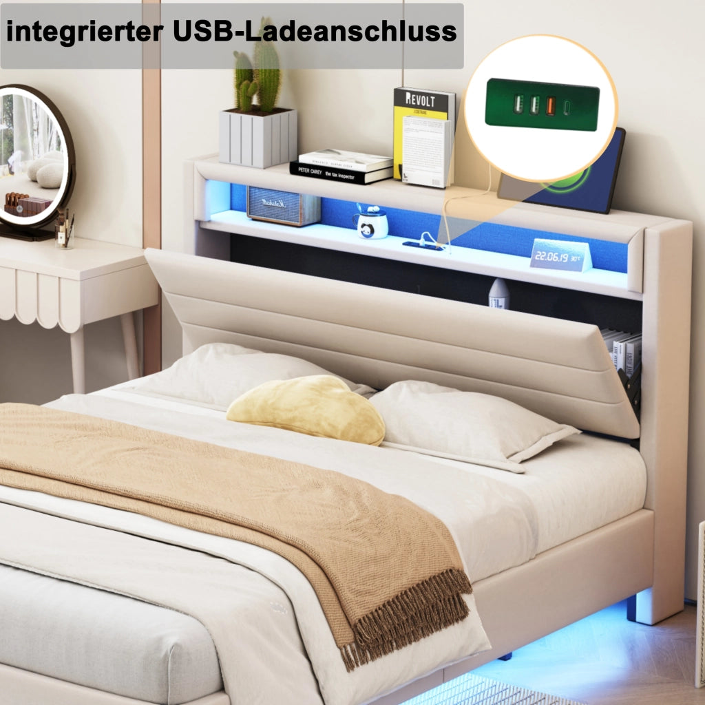 letto imbottito lino beige 140 x 200 cm