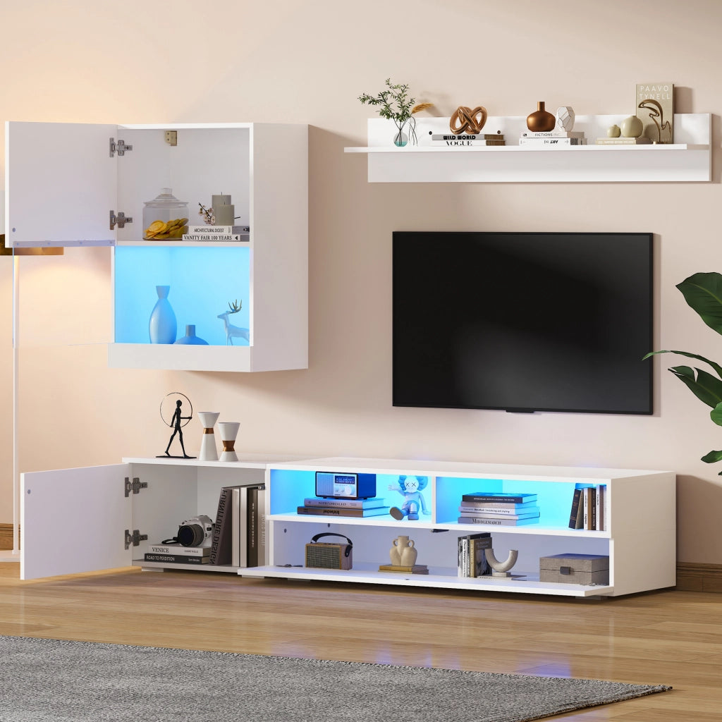 MOBILE TV Set da 3 pezzi 175 cm con LED Bianco lucido