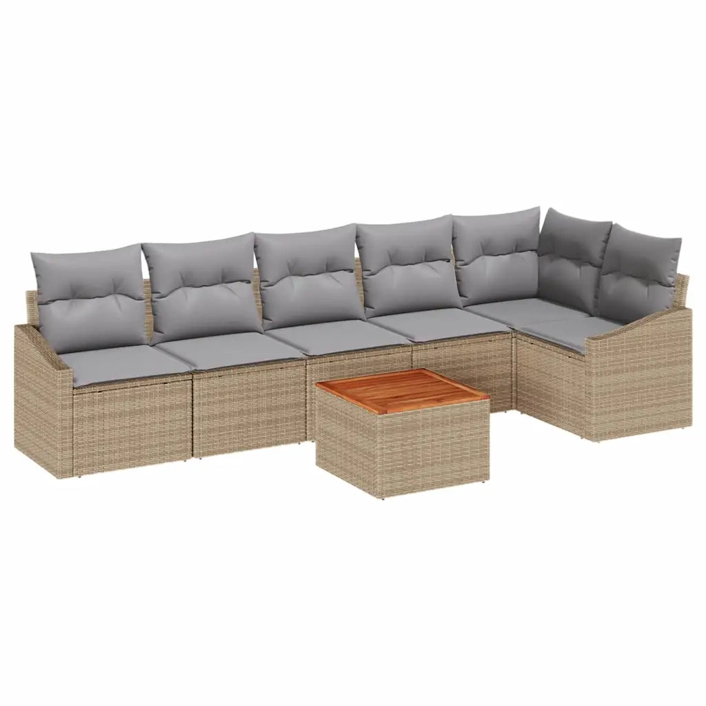 Set Divano da Giardino 7 pcs Beige e Grigio Chiaro polyrattan