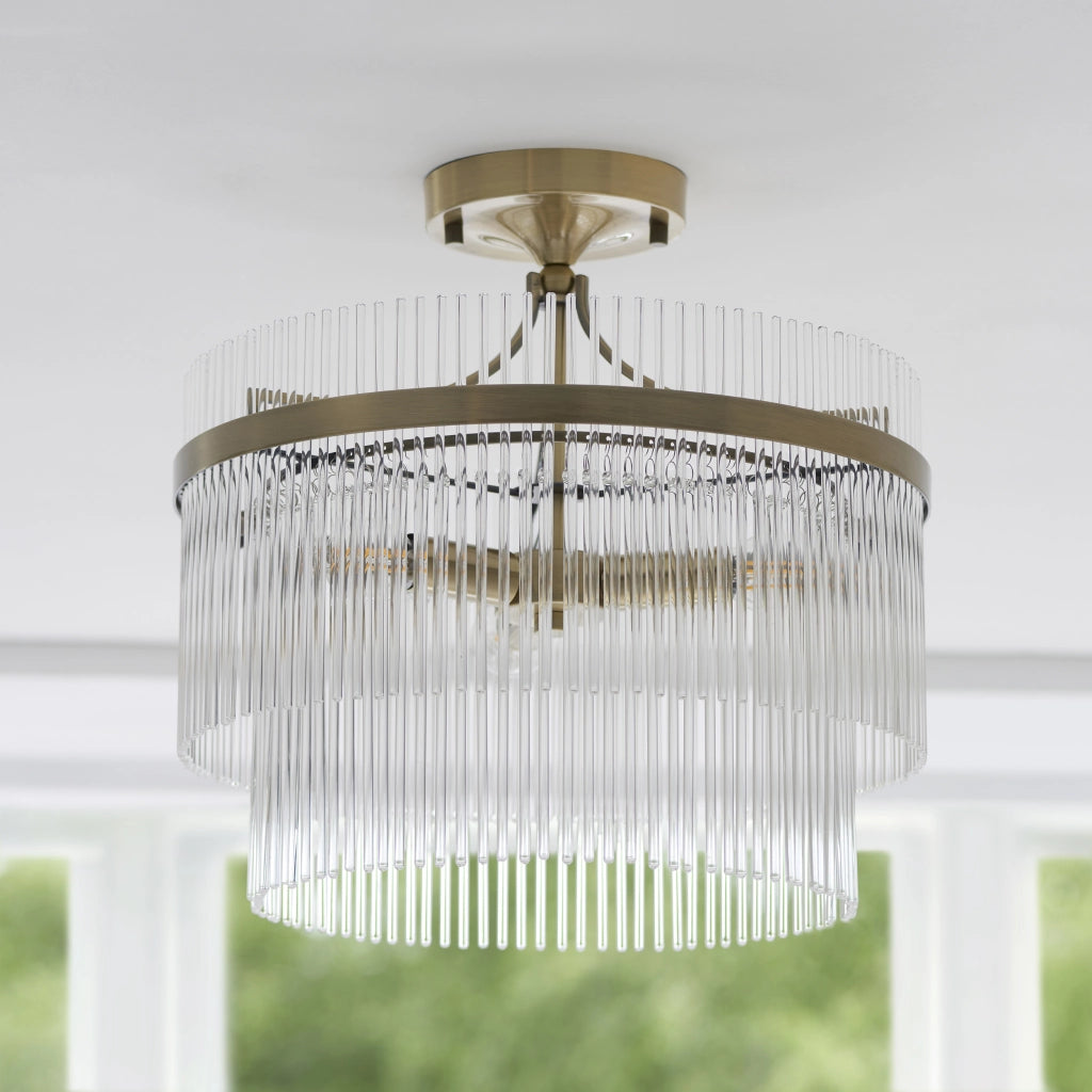 Plafoniera Art Déco rotonda ottone antico 3xE14 Endon