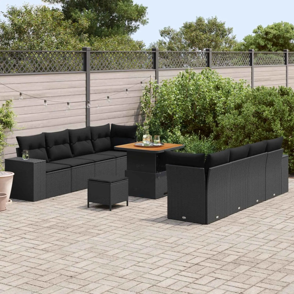 Set Divano da Giardino con cuscino 11 pcs Nero polyrattan 3363924