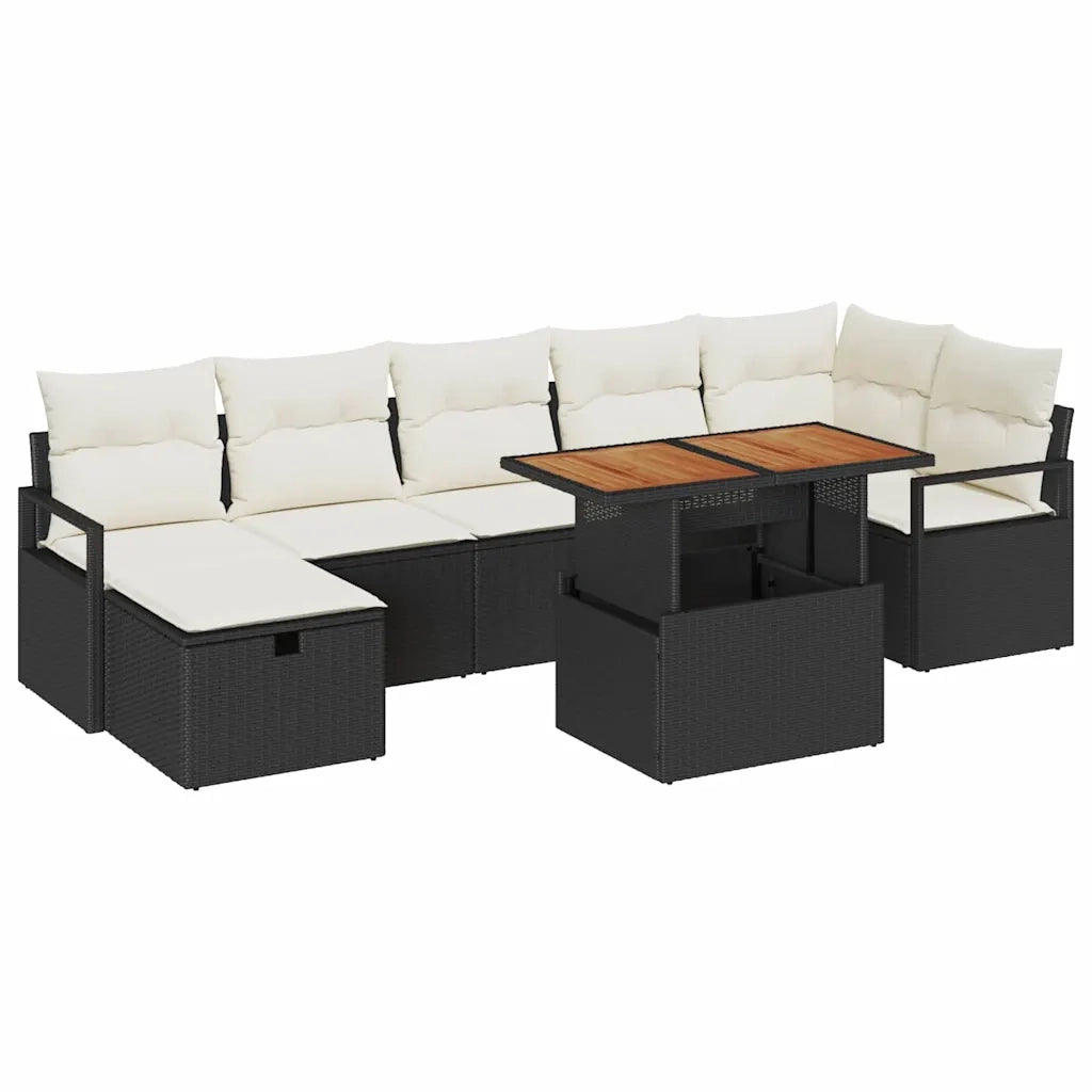 Set Divano da Giardino con cuscino 8 pcs Nero polyrattan