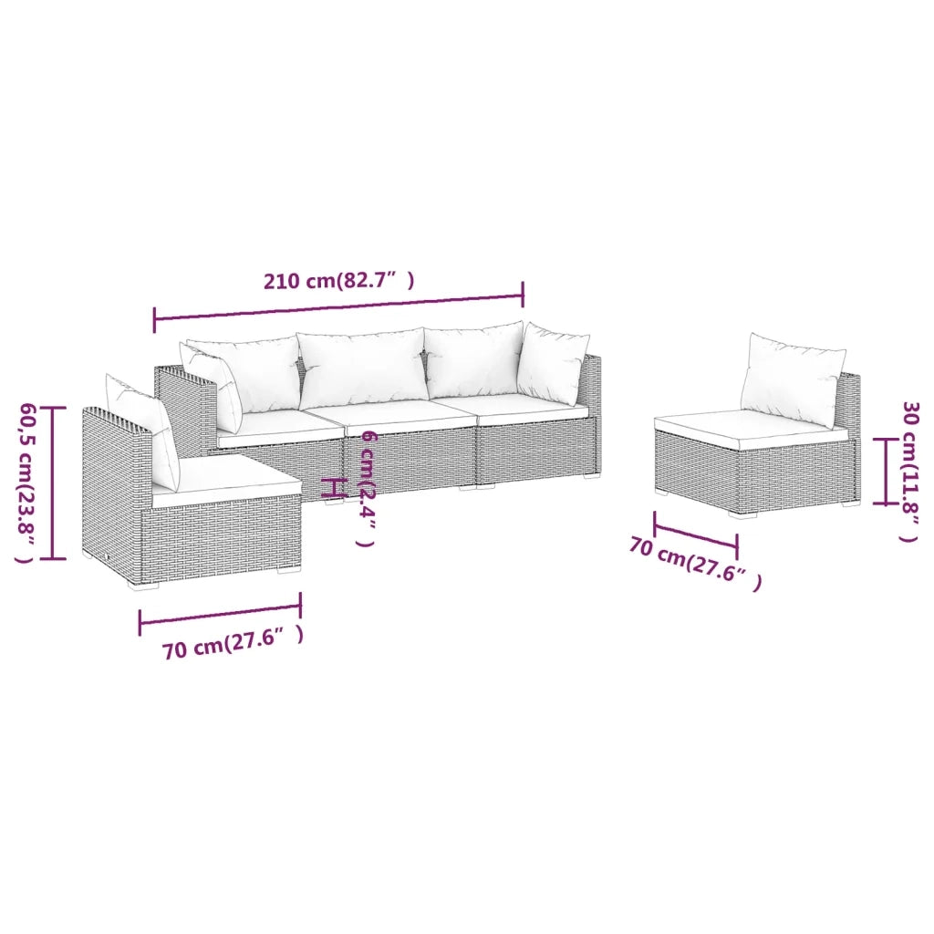 Set Divani da Giardino 5 pz con Cuscini in Polyrattan Marrone 3102188