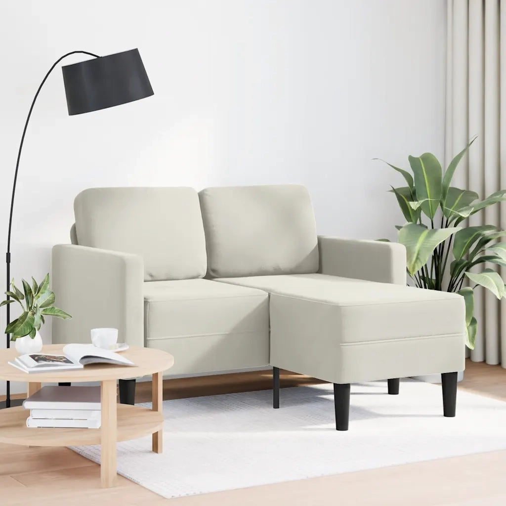 Divano 2 Posti con Chaise longue a L Crema 125 cm Velluto 4107075