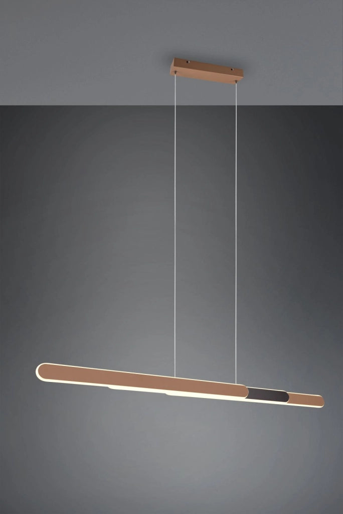 HELIOS SOSPENSIONE LED 48W 5800lm, 2700 - 6500K CAFFE' E NERO REGOLABILE IN ALTEZZA E LARGHEZZA A BI-EMISSIONE CON REGOLAZIONE TEMPERATURA DI COLORE DEL LED TOUCH L. 130CM