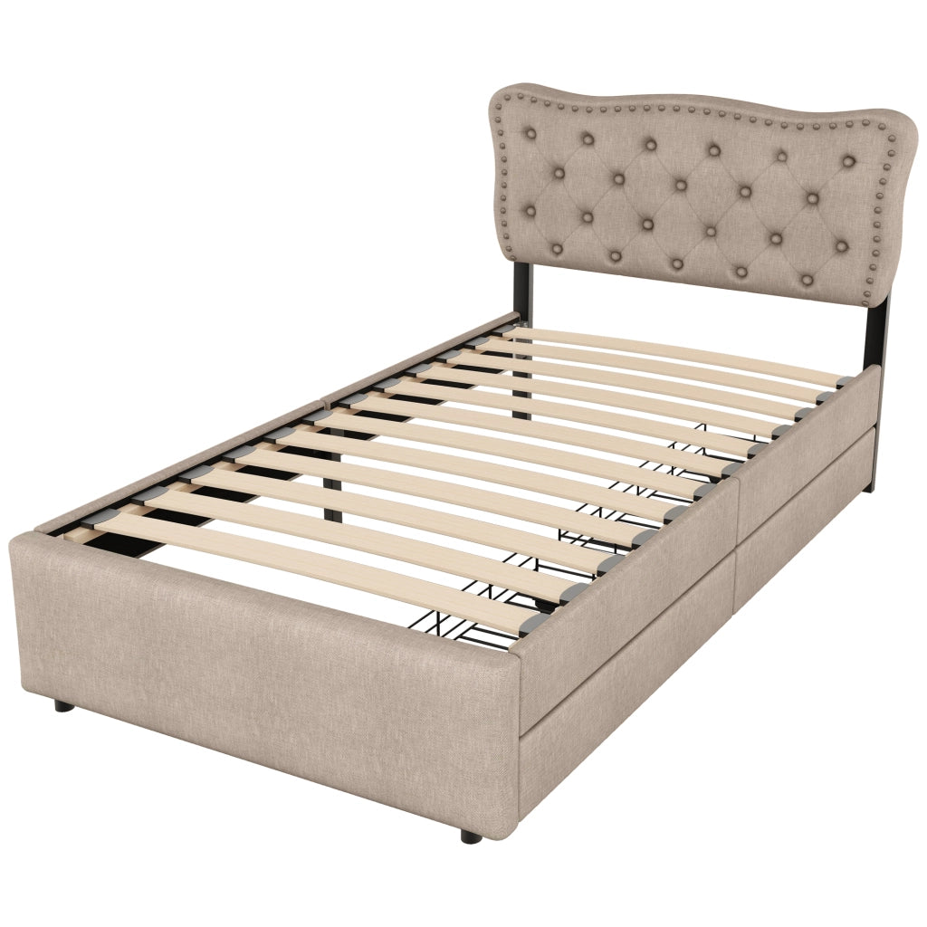 Letto Imbottito con Cassetti ¨C MINIMAL ¨C Beige 90x200