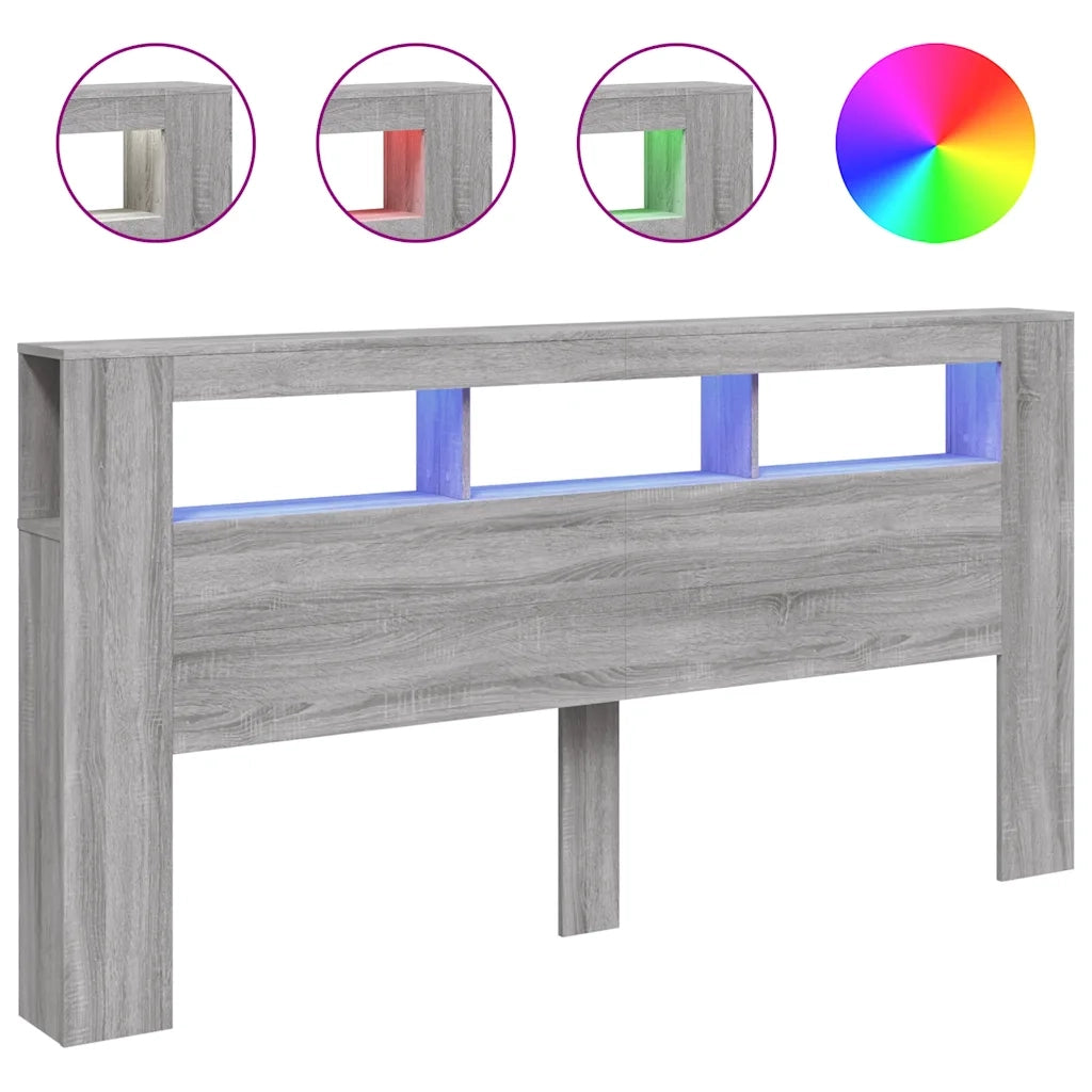 Testiera LED-Testata del letto Grigio Sonoma 200x18,5x103,5 cm Legno Multistrato