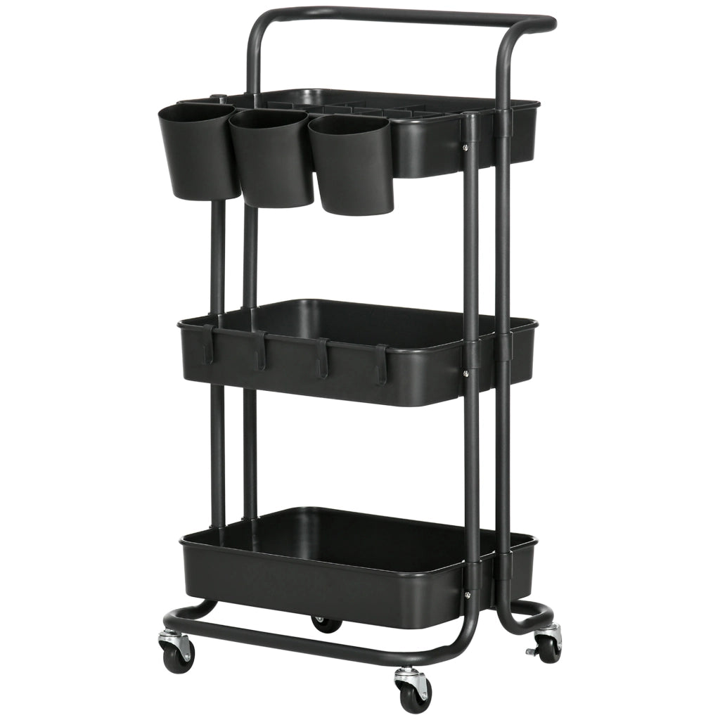 Carrello Multiuso con Cassetti e Ganchi ¨C Minimal ¨C Nero 42x38x86.5 cm