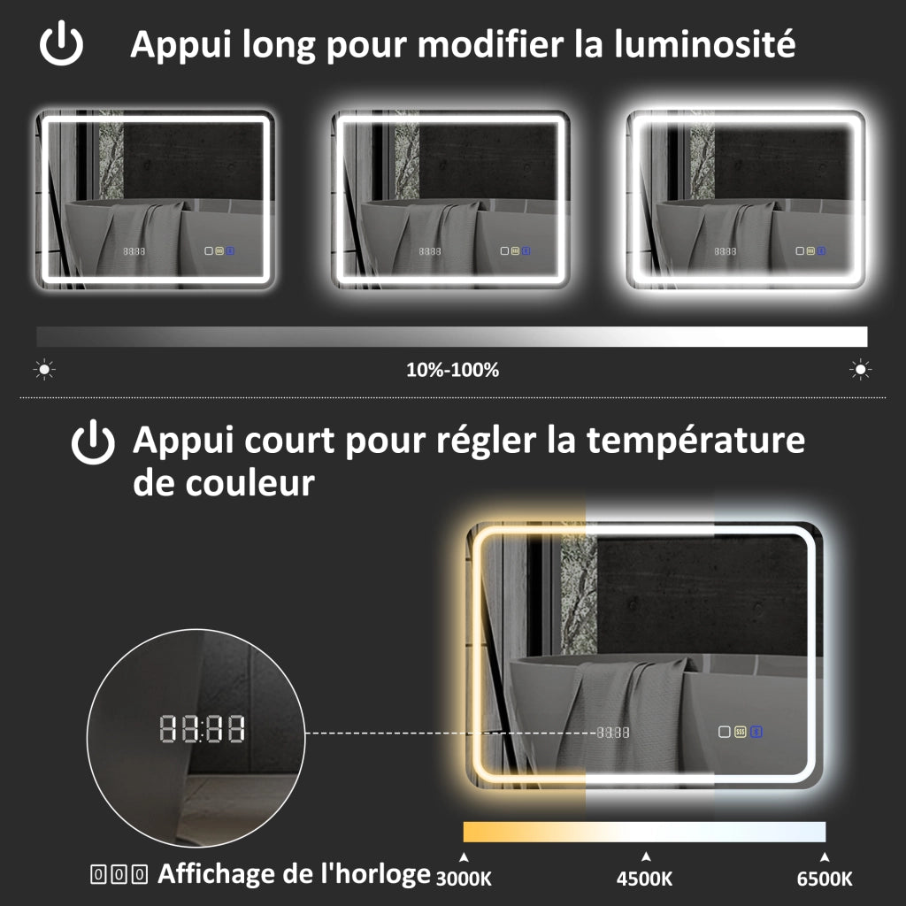 Specchio da Bagno con Bluetooth e Illuminazione LED ¨C Minimal ¨C Argento 50x70 cm