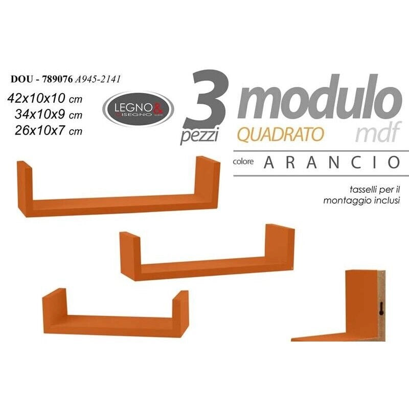 SET 3 MENSOLE LINEARI IN DIFFERENTI DIMENSIONI CON FINITURA  ARANCIONE