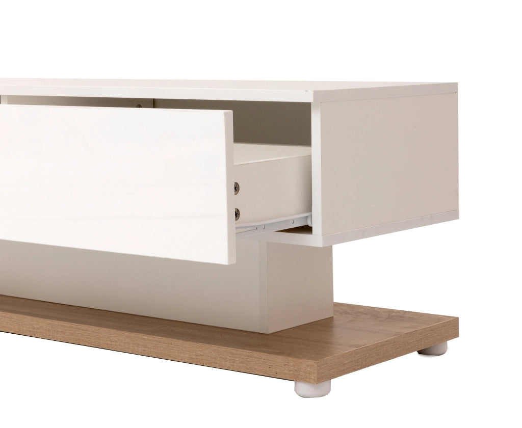 Mobile TV combinato - Zephmum - Bianco lucido e legno, LED regolabili