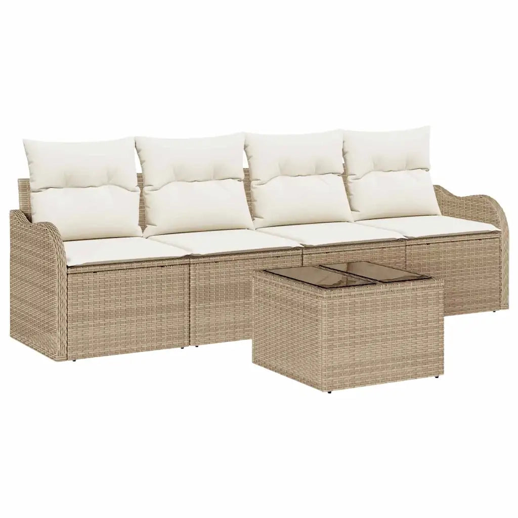 Set Divano da Giardino con cuscino 5 pcs Beige e Crema
