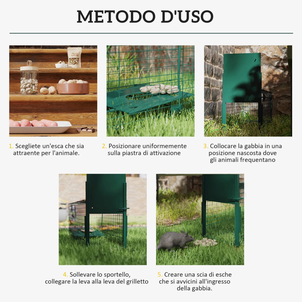 Gabbia Trappola per Animali Piccoli con Una Porta e Maniglia. 80x25x30 cm. Verde Scuro