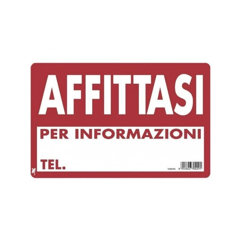 Cartello in plastica "affittasi" bianco/rosso 20 x 30 cm