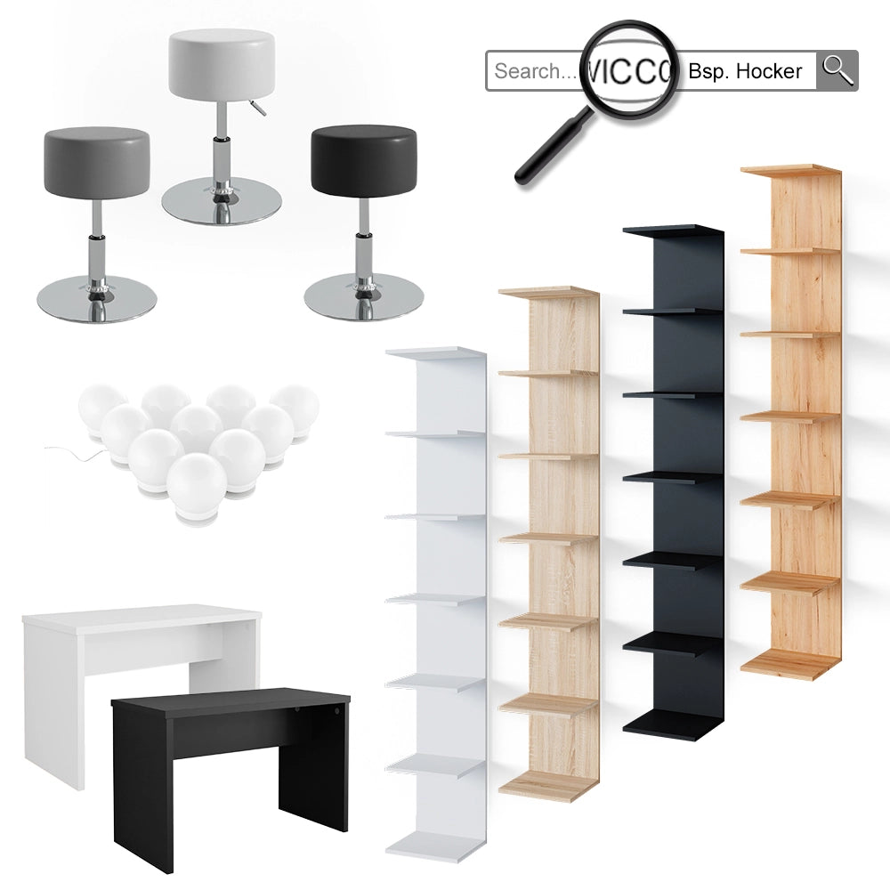 Vicco Tavolo da toeletta Bianco 80 cm con sgabello