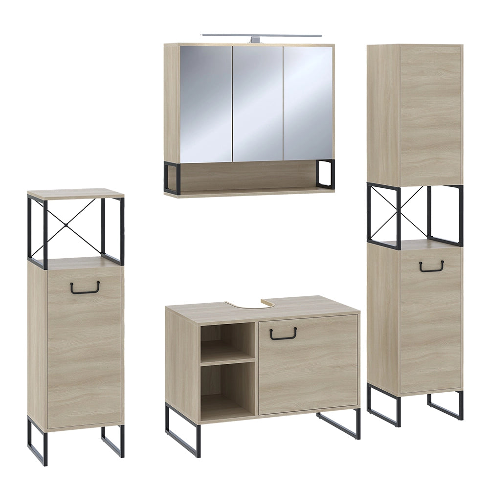 Vicco Mobile a specchio per il bagno Quercia/nero 80 x 71.5 cm con luce LED