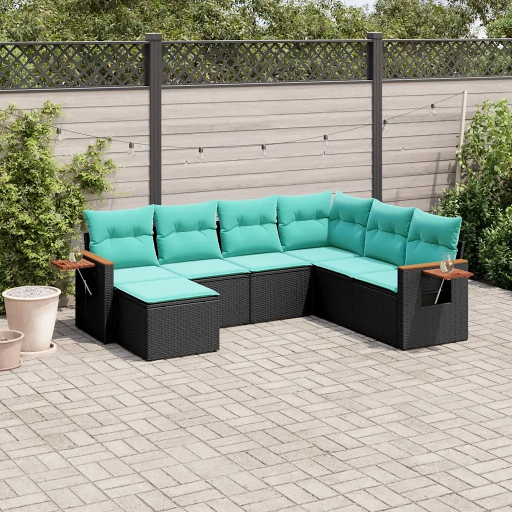 Set Divani da Giardino 7 pz con Cuscini Nero in Polyrattan 3227044