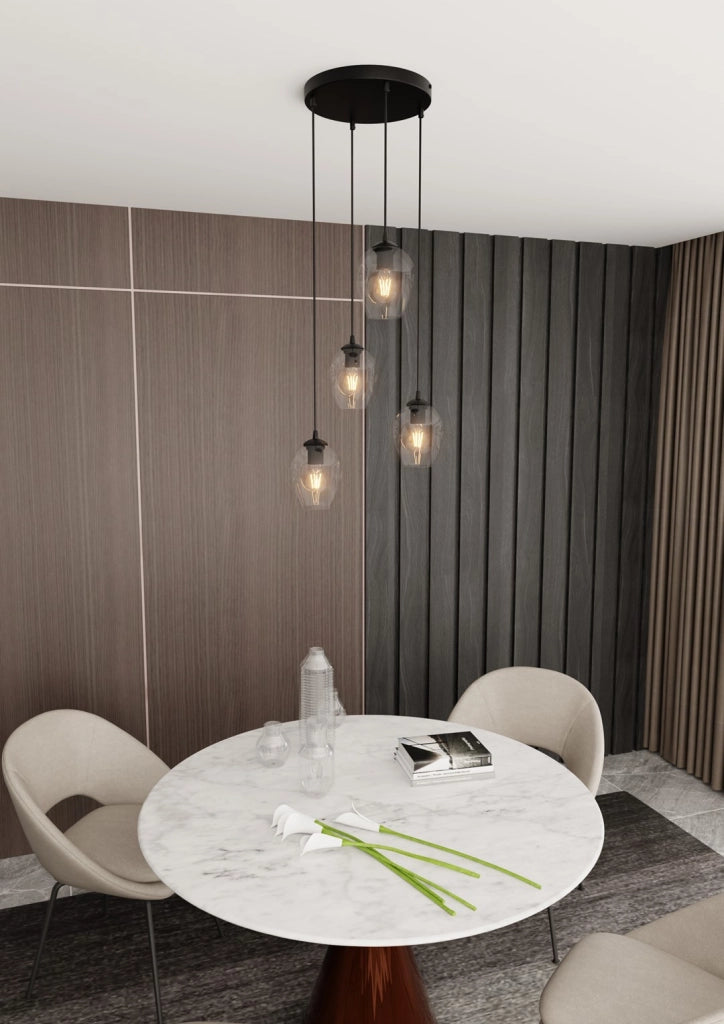 Lampadario Emibig Istar 4 vetro trasparente nero E27
