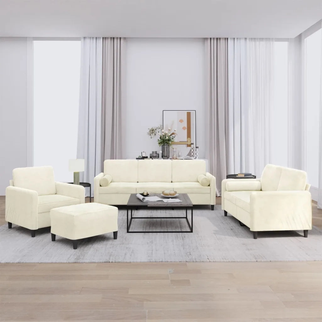 Set di Divani 4 pz con Cuscini Crema in Velluto 3201972