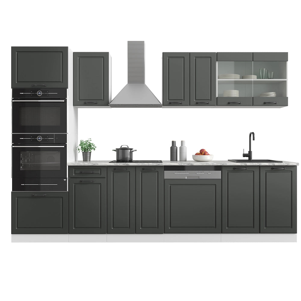 Vicco Cucina componibile Antracite casa di campagna/bianco 300 cm con armadio alto, PL Antracite