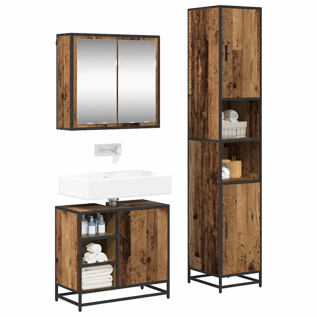 Set di mobili per il bagno con lo scaffale 3 pcs Legno vecchio