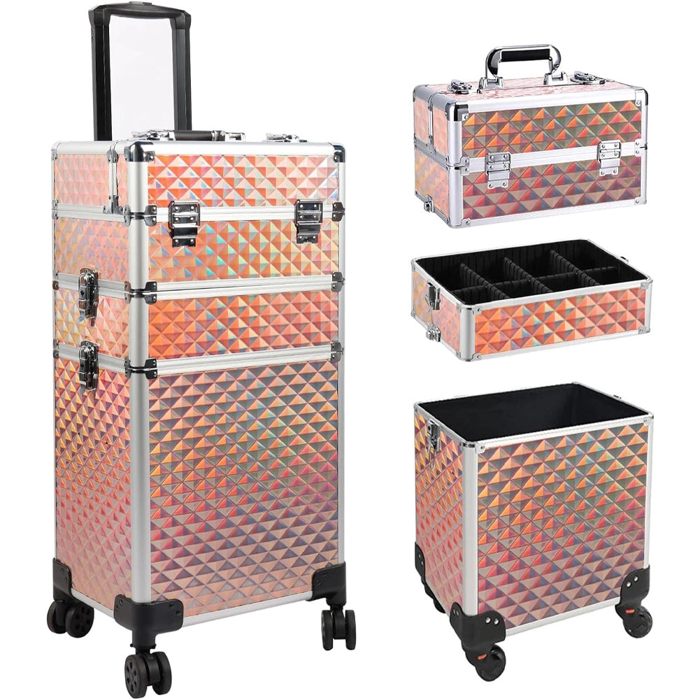 Trolley Professionale 3in1 Makeup Estetista Beauty Case con Ruote Staccabili 4 scomparti