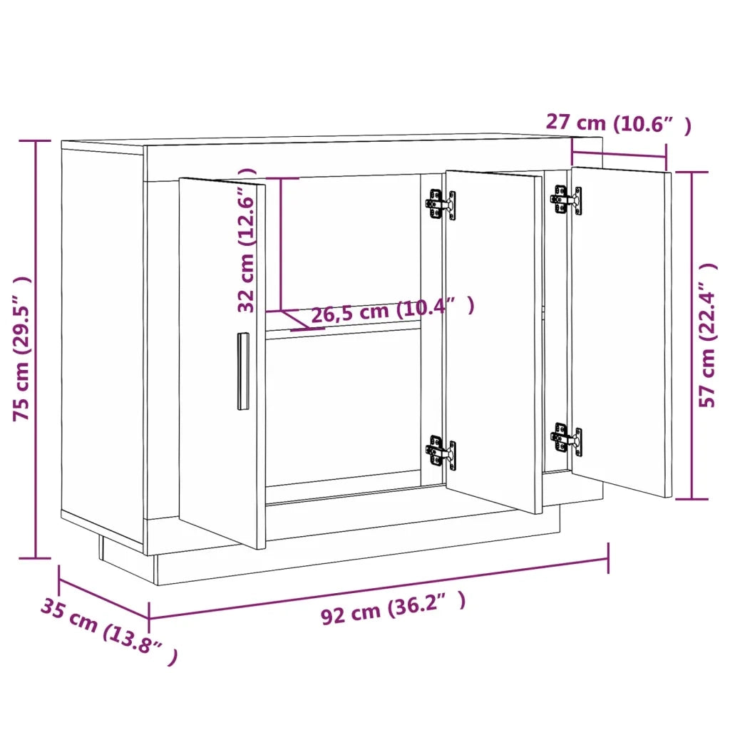 Credenza Rovere Fumo 92x35x75 cm in Legno Multistrato 817240