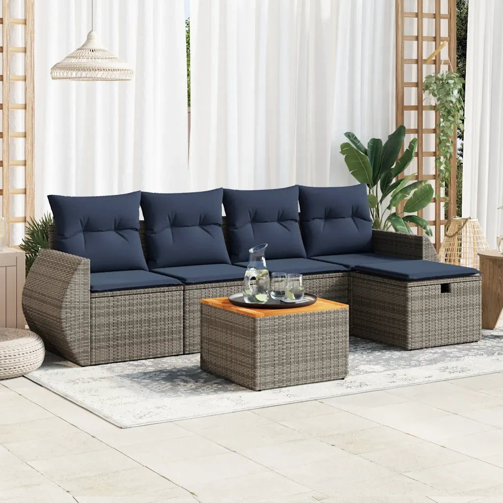 Set Divano da Giardino 6 pz con Cuscini Grigio in Polyrattan 3325841