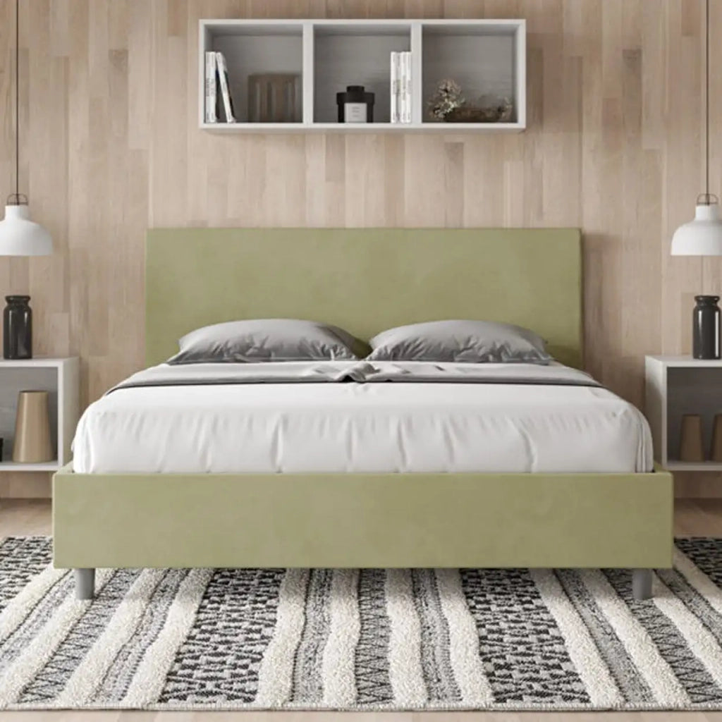 Letto matrimoniale contenitore imbottito 160x210 microfibra tè verde Adele