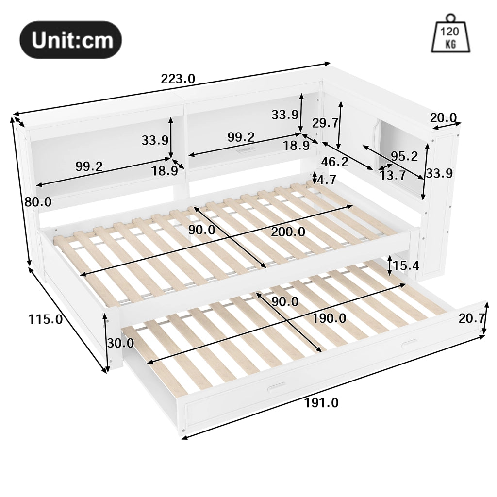 Letto Singolo con LED e Presa USB ¨C MINIMAL ¨C Bianco 90x200