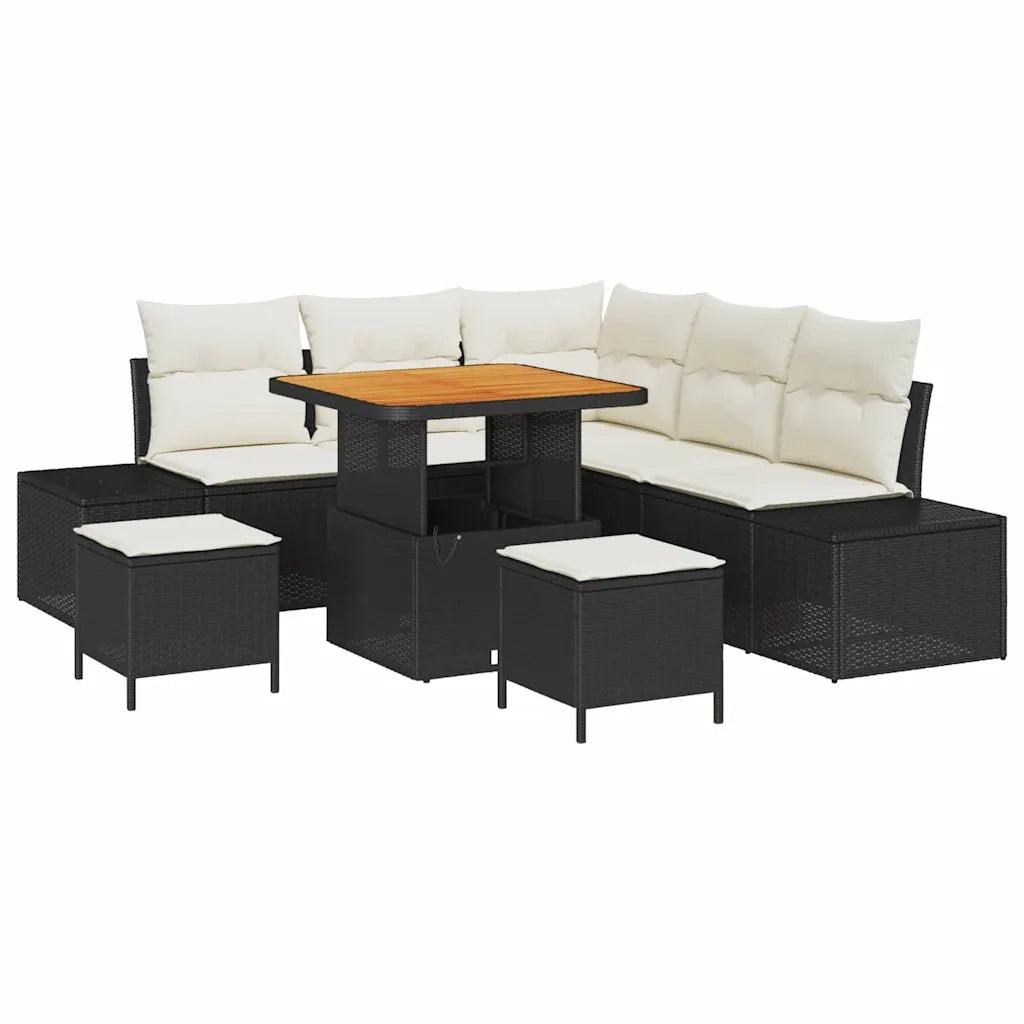 Set Divano da Giardino con cuscino 8 pcs Nero polyrattan 3362780