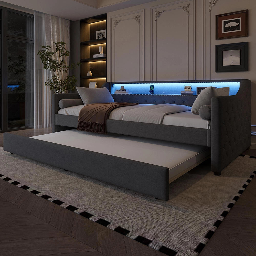 Divano letto daybed - Xylo - 90x200 cm LED USB grigio