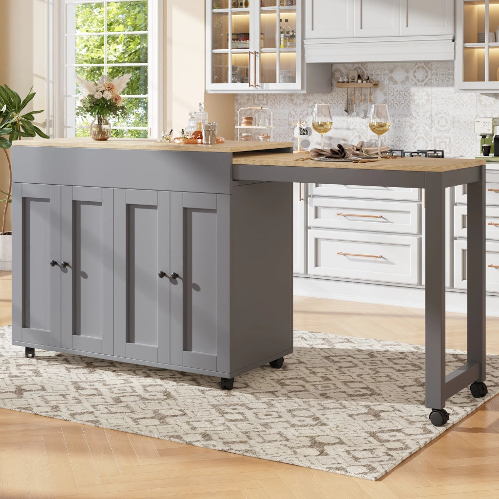 Tavolo allungabile con 6 vani contenitore in MDF grigio per cucina e sala da pranzo 118 × 50 × 94 cm