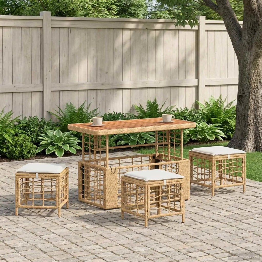 Set da Pranzo per Giardino con cuscino 4 pcs Naturale e Bianco 42026763
