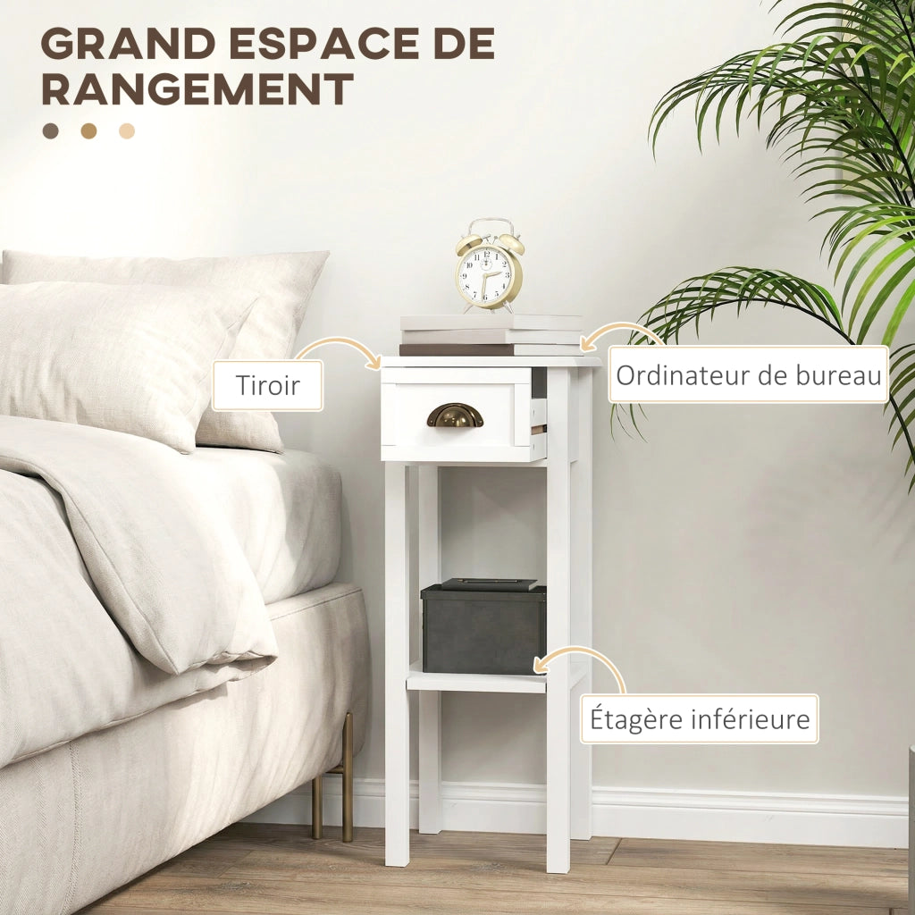 Comodino con Cassetto e Ripiano ¨C Xylo ¨C Bianco 30x30x75 cm Set 2 Pezzi